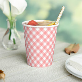 Pastel Blush Coral Gingham Paper Cups Pappbecher