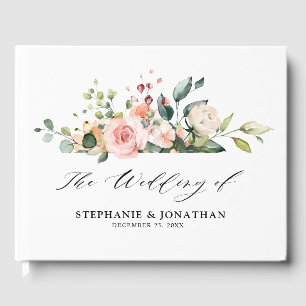 Pastel Blush Elfenbeinrosa Botanische Hochzeit mit Gästebuch