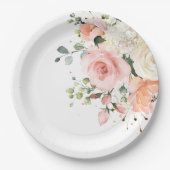 Pastel Blush Elfenbeinrosa Botanische Hochzeit mit Pappteller (Vorderseite)