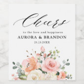 Pastel Blush Elfenbeinrosa Botanische Hochzeit mit Weinetikett (Einzelnes Label)