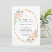 Pastel Blush Floral Geometric Bat Mitzvah Einladung (Stehend Vorderseite)