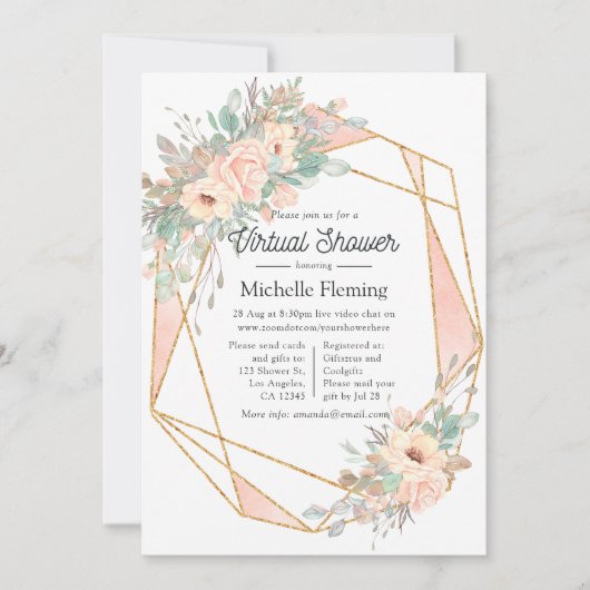 Pastel Blush Geometric Virtual Dusche Einladung (Vorderseite)
