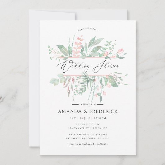 Pastel Blush Greenerity Polterabend Einladung (Vorderseite)