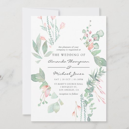 Pastel Blush Greenerity Wedding Einladung (Vorderseite)