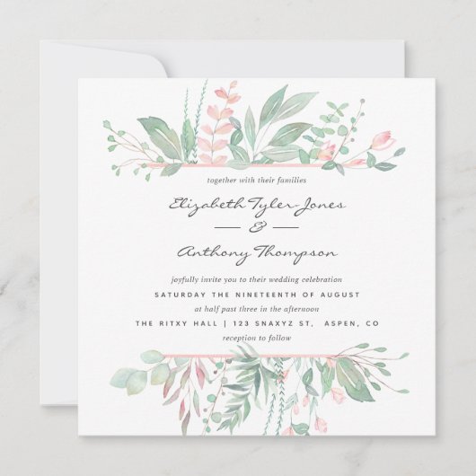 Pastel Blush Greenerity Wedding Einladung (Vorderseite)