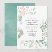 Pastel Blush Greenerity Wedding Einladung (Vorne/Hinten)