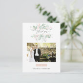Pastel Blush Greenerity Wedding Foto Vielen Dank Postkarte (Stehend Vorderseite)