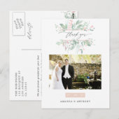 Pastel Blush Greenerity Wedding Foto Vielen Dank Postkarte (Vorne/Hinten)