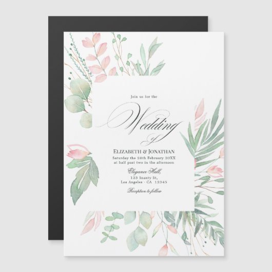 Pastel Blush Greenerity Wedding Magneteinladung (Vorne/Hinten)