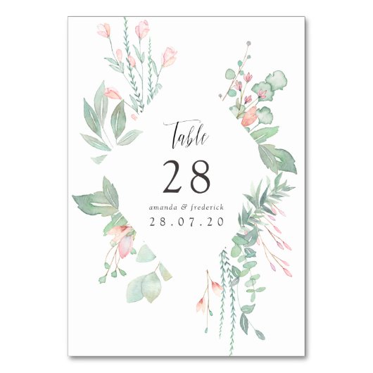 Pastel Blush Greenerity Wedding Tischnummer (Rückseite)