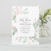 Pastel Blush Greenery Baby Shower Einladung (Stehend Vorderseite)