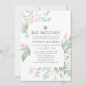 Pastel Blush Greenery Bat Mitzvah Einladung (Vorderseite)