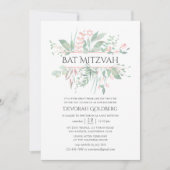 Pastel Blush Greenery Bat Mitzvah Einladung (Vorderseite)