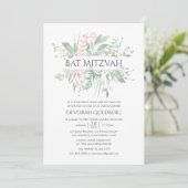 Pastel Blush Greenery Bat Mitzvah Einladung (Stehend Vorderseite)