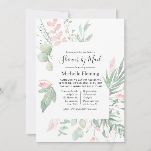 Pastel Blush Greenery Bridal oder Baby Mail Dusche Einladung (Vorderseite)
