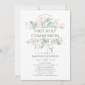 Pastel Blush Greenery Erster Kommunion Einladung (Vorderseite)