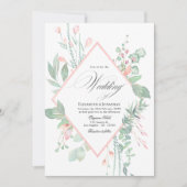 Pastel Blush Greenery Geometric Wedding Einladung (Vorderseite)