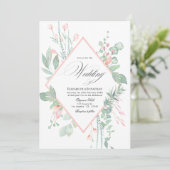 Pastel Blush Greenery Geometric Wedding Einladung (Stehend Vorderseite)