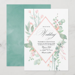 Pastel Blush Greenery Geometric Wedding Einladung