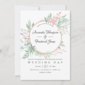 Pastel Blush Greenery Geometric Wedding Einladung (Vorderseite)