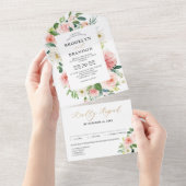 Pastel Blush Hübsch Pink Botanische Hochzeit mit f All In One Einladung (Abreißen)