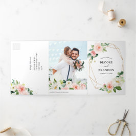 Pastel Blush Hübsch Pink Botanische Hochzeit mit f Dreifach Gefaltete Ankündigung