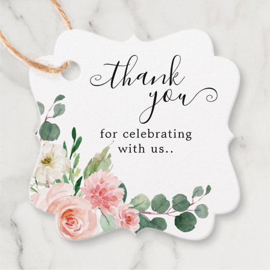 Pastel Blush Hübsch Pink Botanische Hochzeit mit f Geschenkanhänger (Vorderseite)