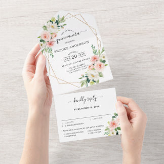 Pastel Blush Hübsch Pink Botanische Quinceanera All In One Einladung