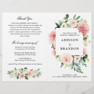 Pastel Blush Hübsch Pink Botanisches Hochzeitsprog