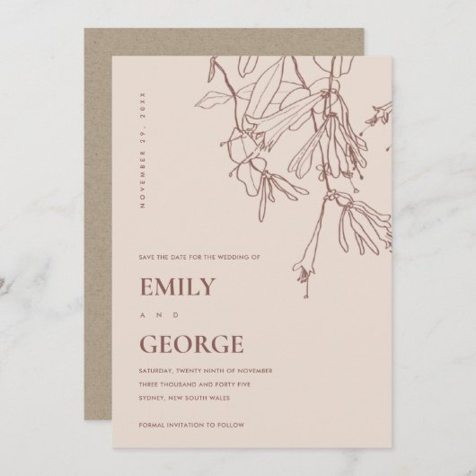 PASTEL BLUSH LINIE ZEICHNE FLORA SAVE THE DATE KAR DANKESKARTE (Vorne/Hinten)