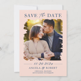 Pastel Blush Navy Brush Stroke Foto Rahmen Hochzei Save The Date