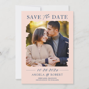 Pastel Blush Navy Brush Stroke Foto Rahmen Hochzei Save The Date