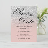 Pastel Blush Ombre Silver Glitzer Save the Date Einladung (Stehend Vorderseite)