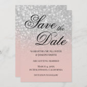 Pastel Blush Ombre Silver Glitzer Save the Date Einladung (Vorne/Hinten)