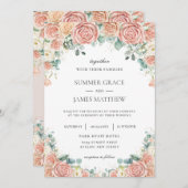Pastel Blush Peach Elfenbeinblumen Rose Hochzeit Einladung (Vorne/Hinten)