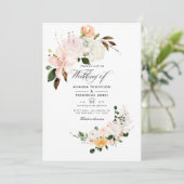 Pastel Blush Pink Bloral Wedding Einladung (Stehend Vorderseite)