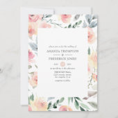 Pastel Blush Pink Bloral Wedding Einladung (Vorderseite)