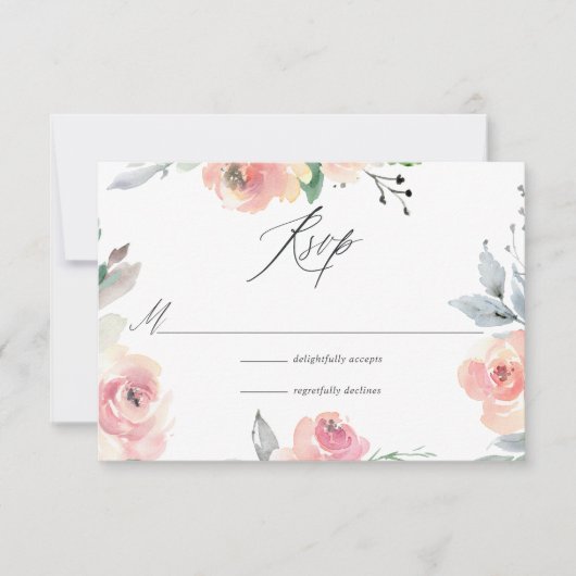 Pastel Blush Pink Bloral Wedding RSVP Karte (Vorderseite)