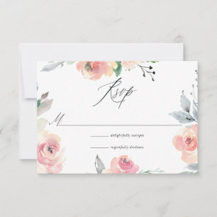 Pastel Blush Pink Bloral Wedding RSVP Karte