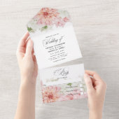 Pastel Blush Pink Dahlia Hochzeit alles in einer I All In One Einladung (Abreißen)