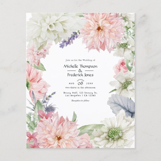 Pastel Blush Pink Dahlia Hochzeit Einladung Flyer (Vorne)