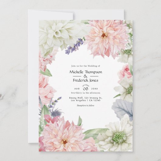 Pastel Blush Pink Dahlia Wedding Einladung (Vorderseite)