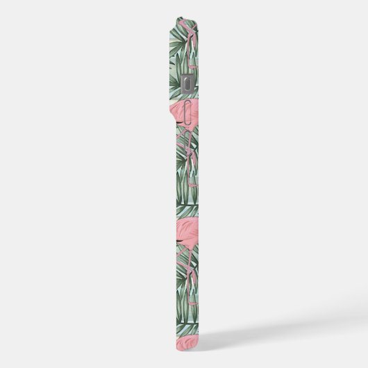 Pastel Blush Pink Flamingoes Palm Blätter Muster iPhone Hülle (Linke Seite)