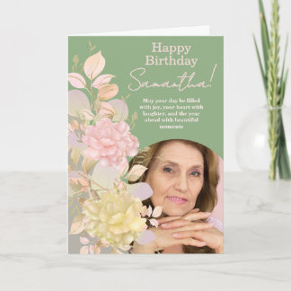 Pastel Blush Pink Floral Photo Birthday Greeting Karte