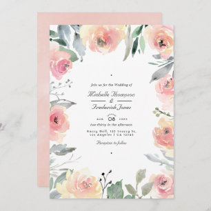 Pastel Blush Pink Floral QR Code UAWG Wedding Einladung