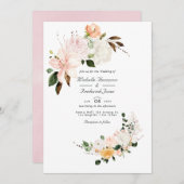 Pastel Blush Pink Floral QR Code UAWG Wedding Einladung (Vorne/Hinten)