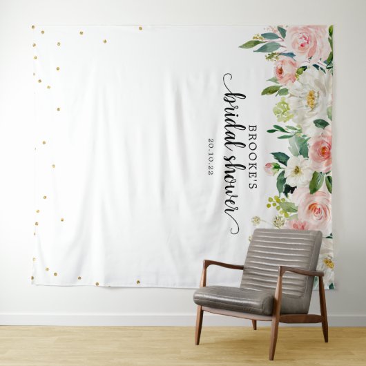 Pastel Blush Pink FloralBridal Dusche Foto Wandteppich (Beispiel (Horizontal))