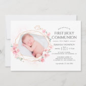 Pastel Blush Pink Geometric Floral Heilige Kommuni Einladung (Vorderseite)