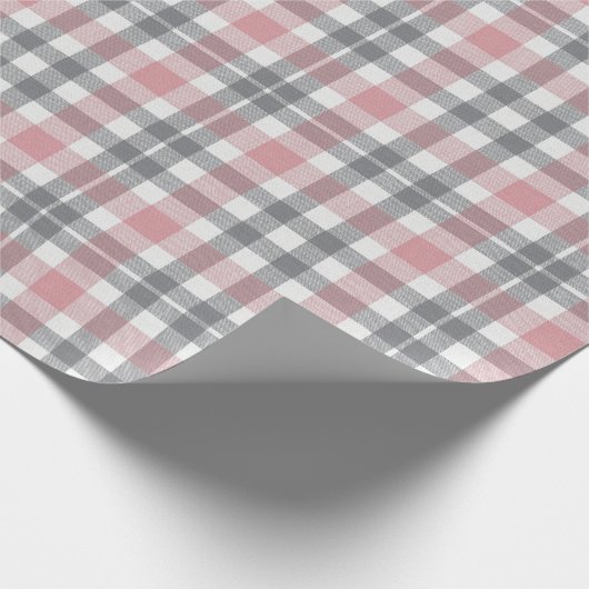 Pastel Blush Pink Gray White Plaid Pattern Geschenkpapier (Ecke)