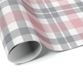 Pastel Blush Pink Gray White Plaid Pattern Geschenkpapier (Rolleneckpunkt)